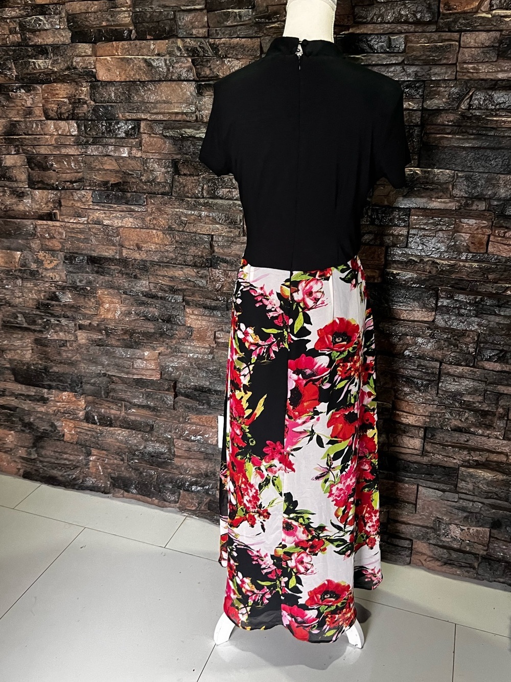 Anthropologie Black Top with Pink & White Floral Maxi Skirt - Picture 3 of 5